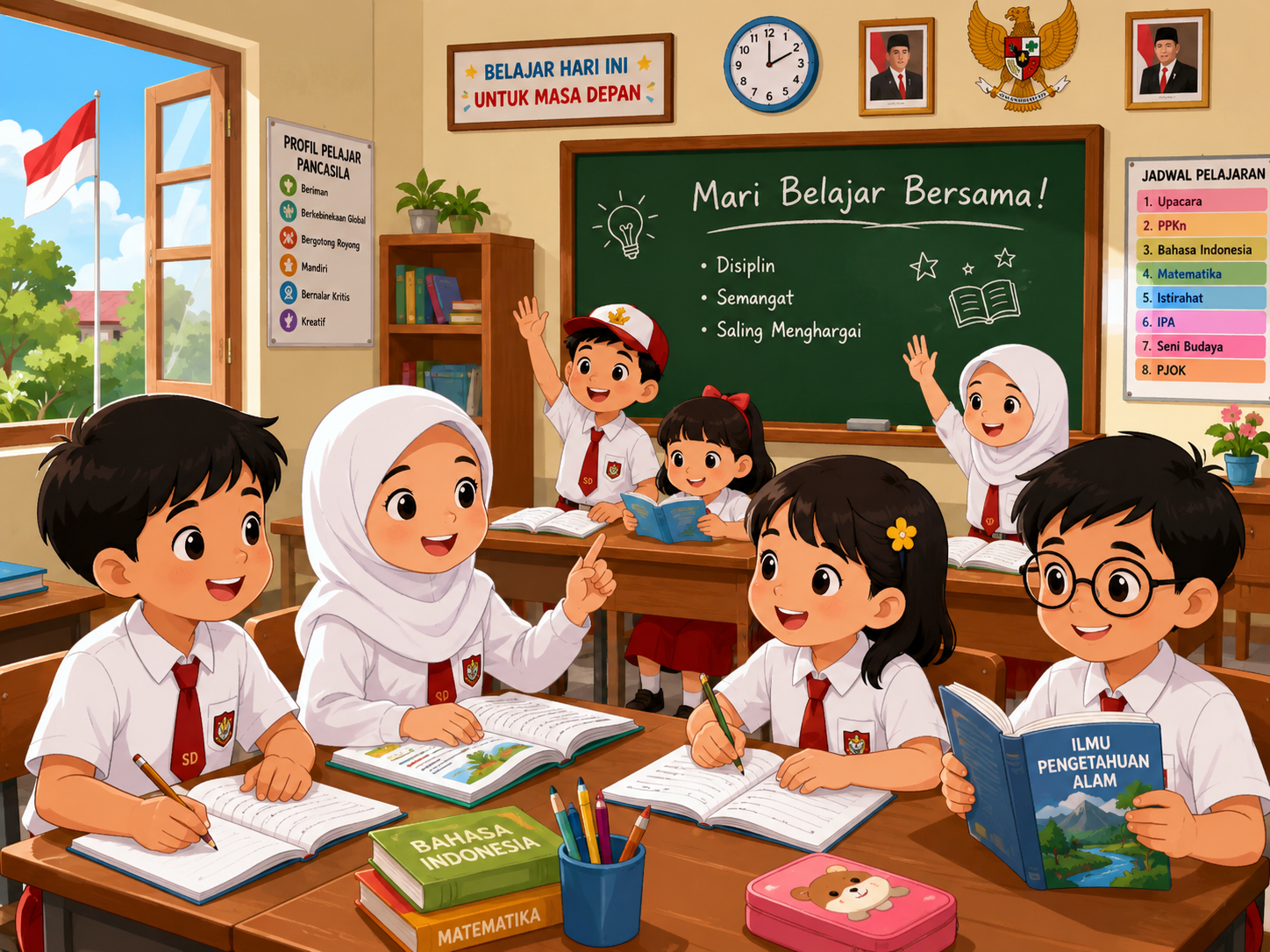 Anak sekolah belajar di kelas